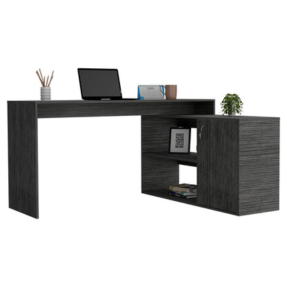 60" Dark Gray Wood L Shape Writing Desk