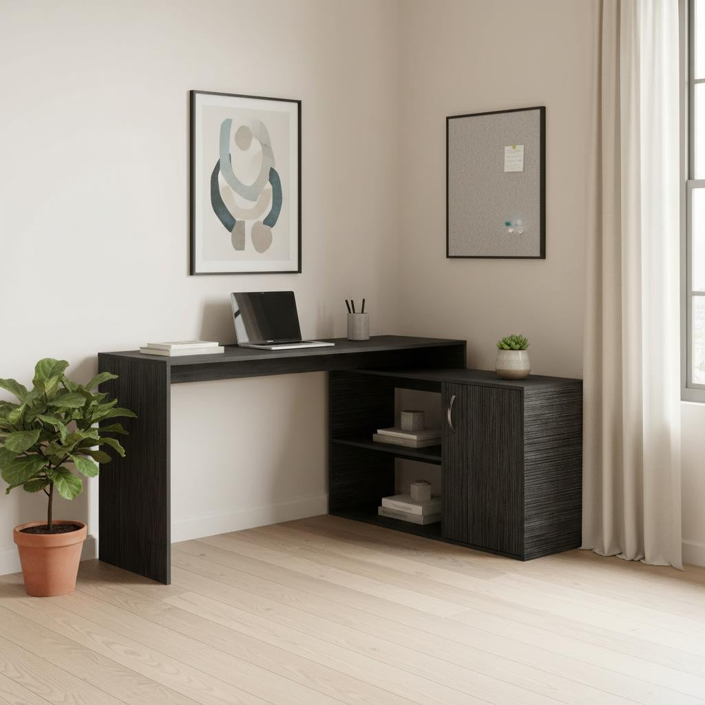 60" Dark Gray Wood L Shape Writing Desk