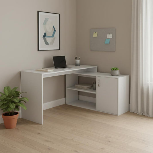 60" White Wood L Shape Writing Desk