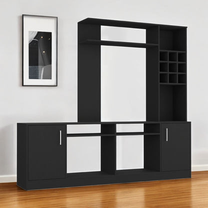 78" Black Wood Enclosed and Open Storage Entertainment Center with Bookcase