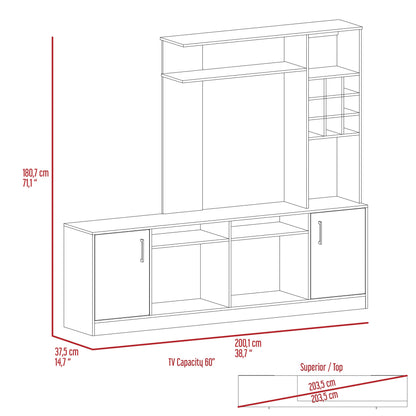 78" Black Wood Enclosed and Open Storage Entertainment Center with Bookcase