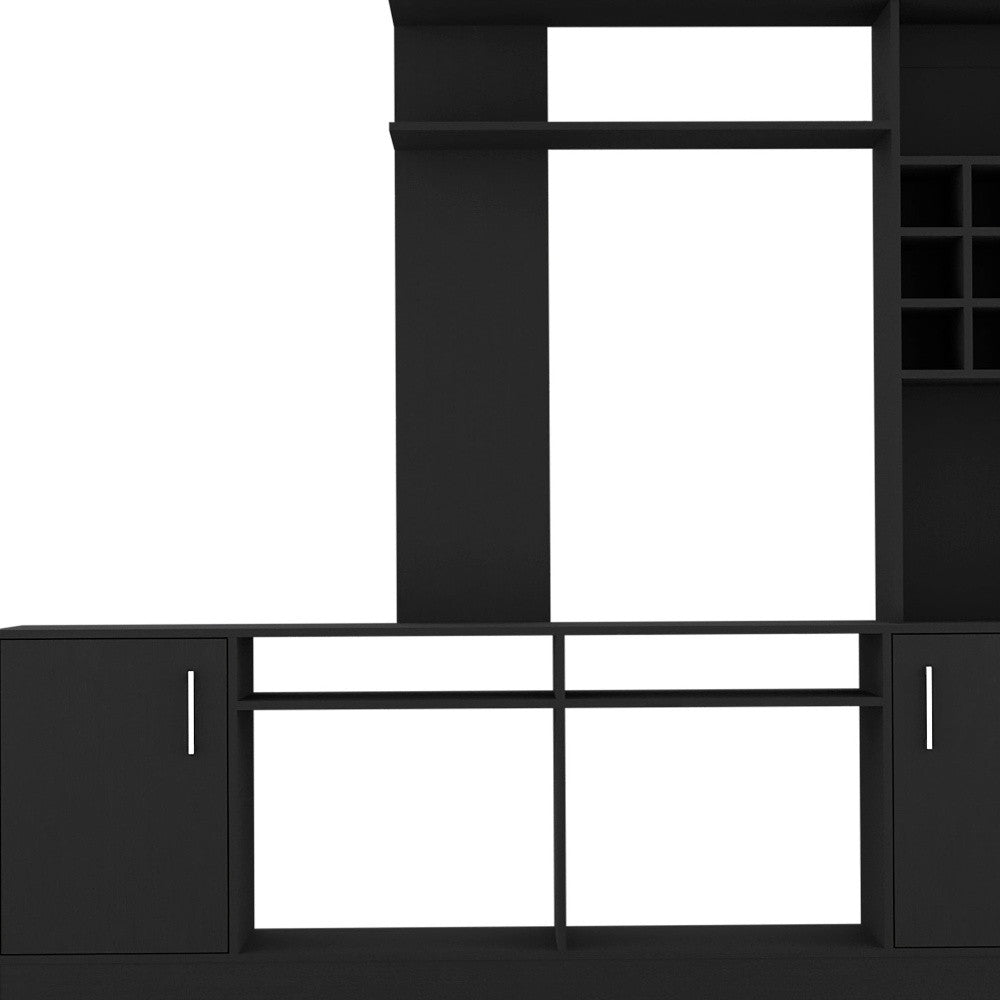 78" Black Wood Enclosed and Open Storage Entertainment Center with Bookcase