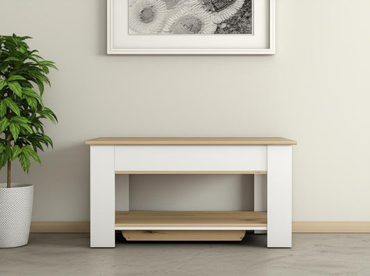 40" Oak and White Storage Bench with Flip Top