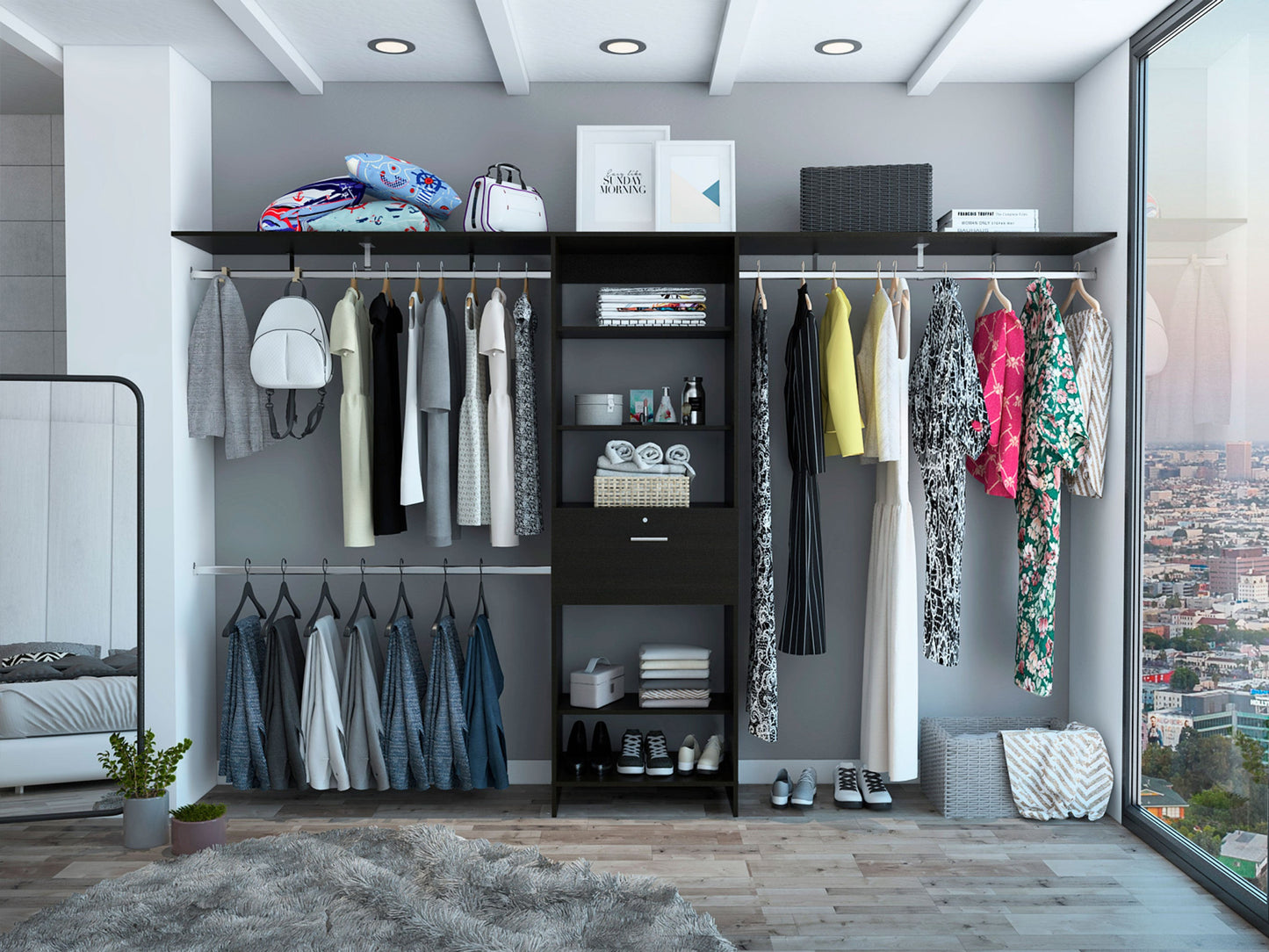 118" Black Wood Closet System