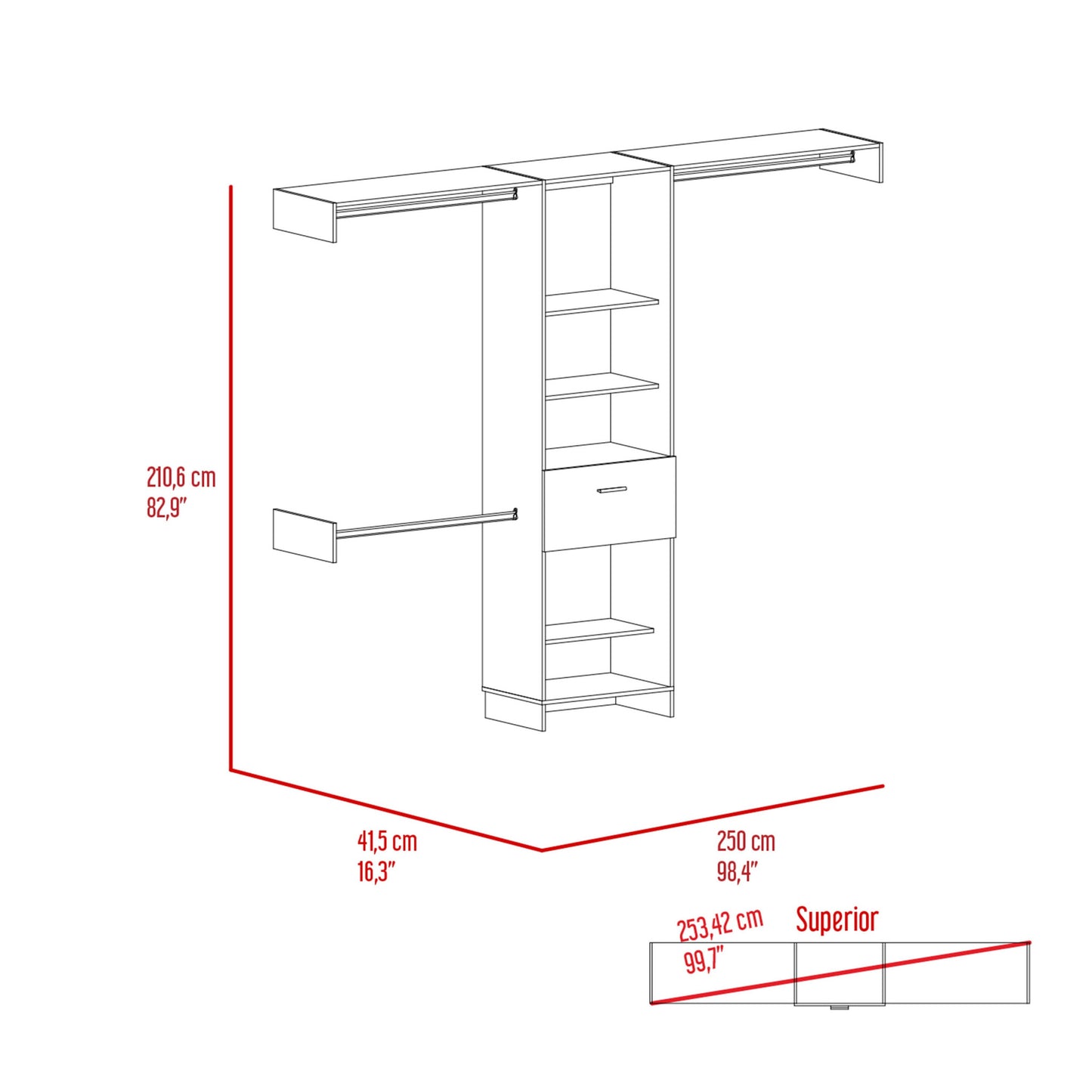 98" Brown Wood Closet System