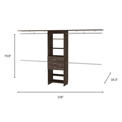118" Dark Brown Wood Closet System