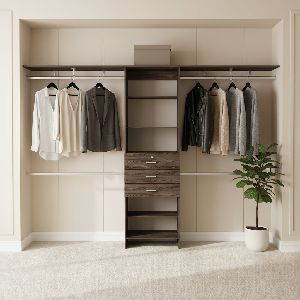 118" Dark Brown Wood Closet System