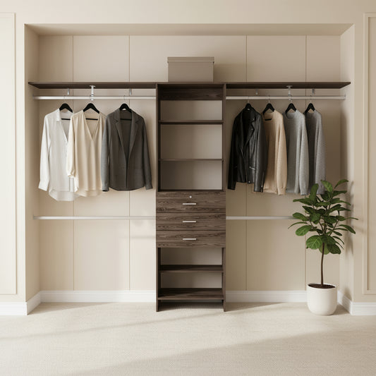 118" Dark Brown Wood Closet System