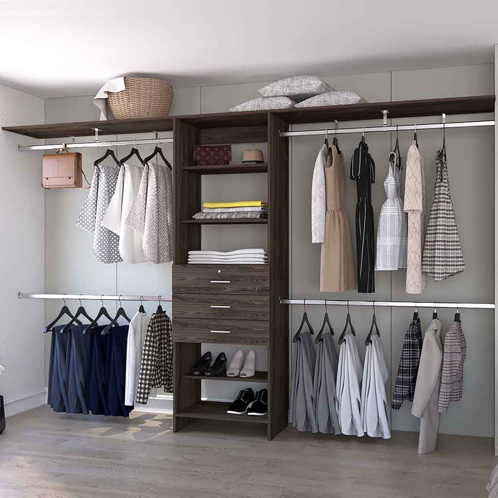 118" Dark Brown Wood Closet System