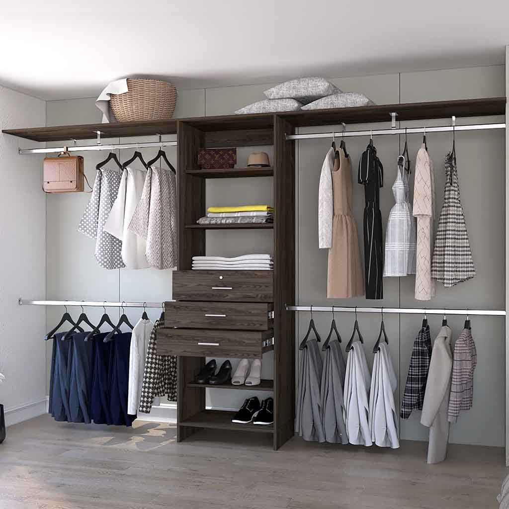 118" Dark Brown Wood Closet System