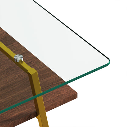 Rectangle Coffee Table, Tempered Glass Tabletop With Gold Metal Legs, Modern Table For Living Room ,