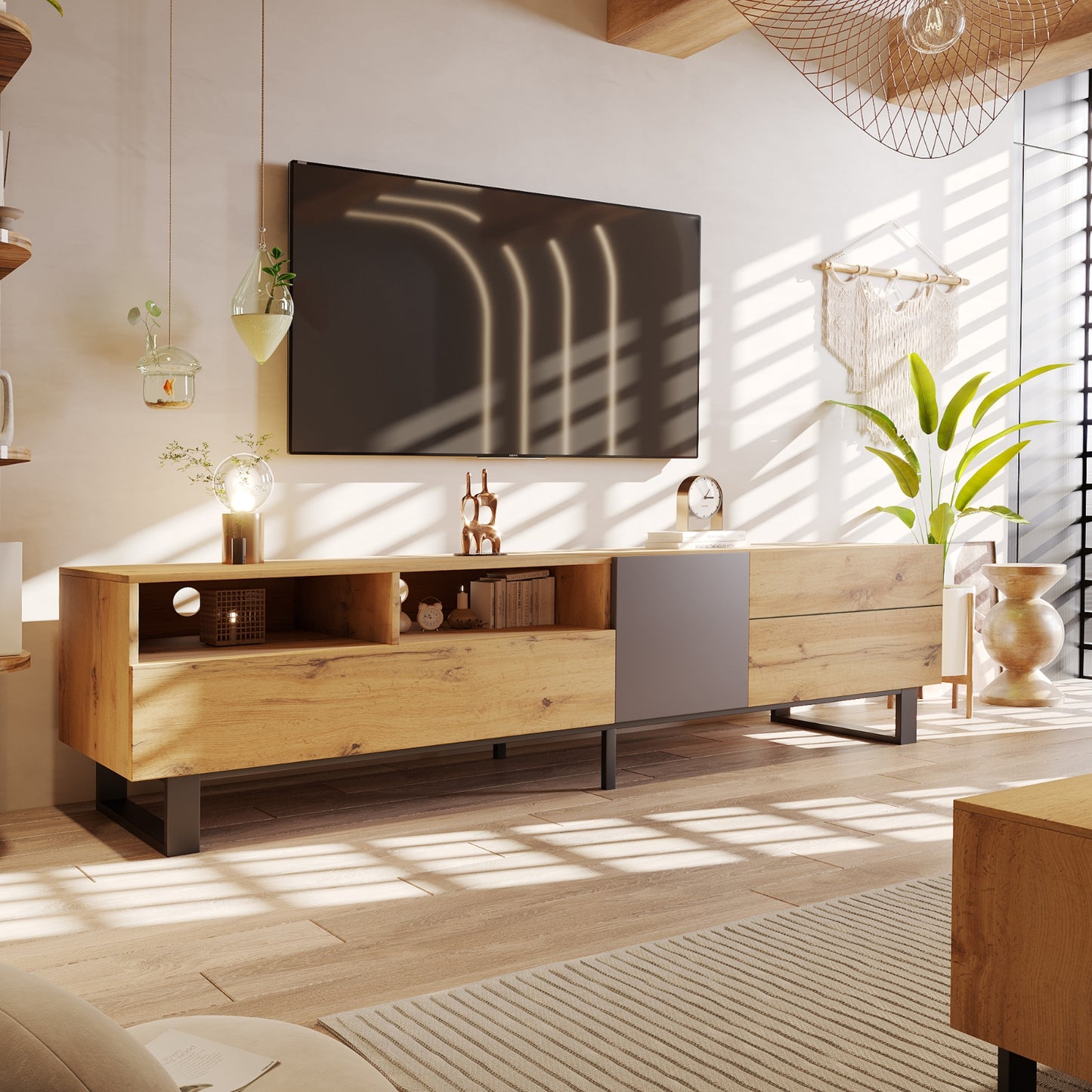 Modern TV Stand For 80'' TV, Double Storage, Media Console, Entertainment Center