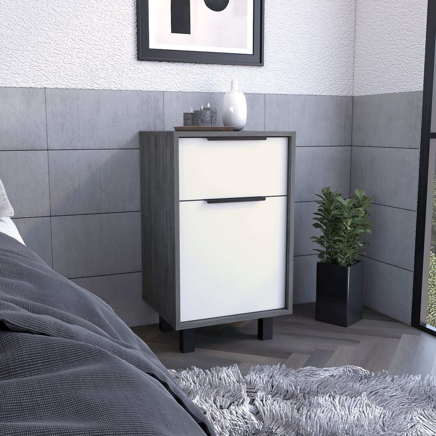 28" Gray Wood One Drawer Nightstand
