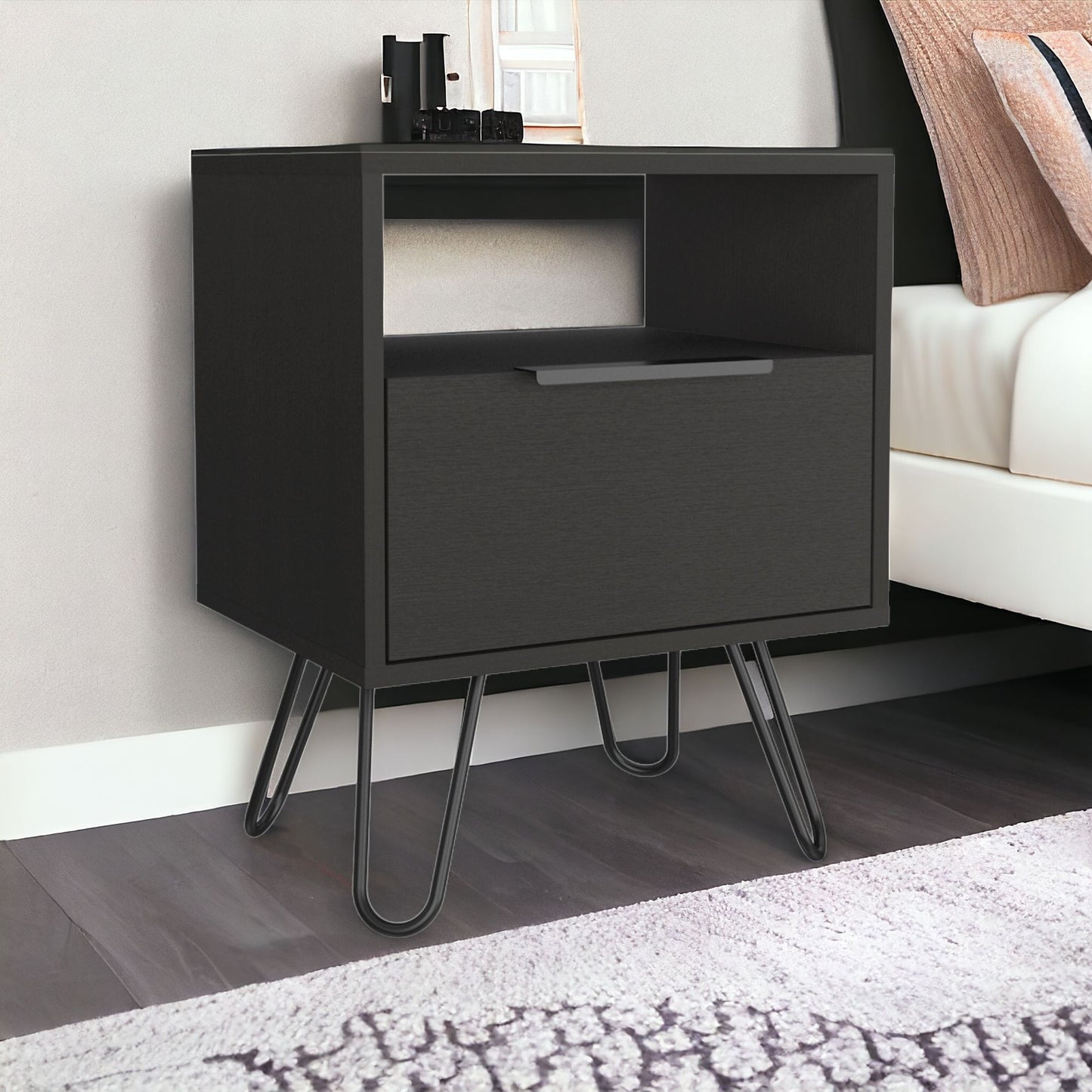 22" Black Wood Nightstand