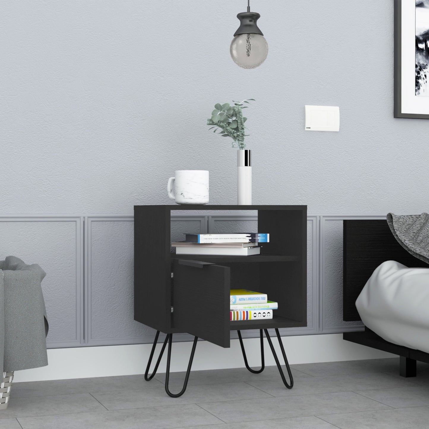 22" Black Wood Nightstand