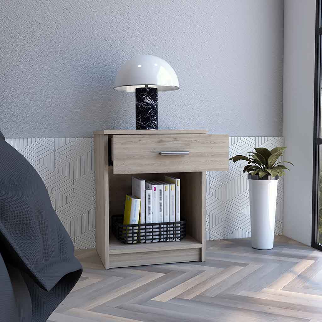 22" Gray Wood One Drawer Nightstand