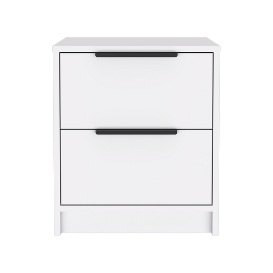 19" White Wood Two Drawer Nightstand