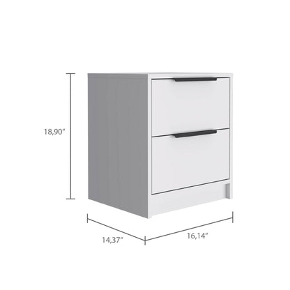 19" White Wood Two Drawer Nightstand