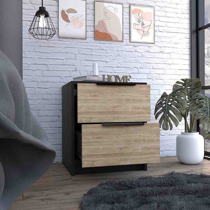 19" Black Wood Two Drawer Nightstand