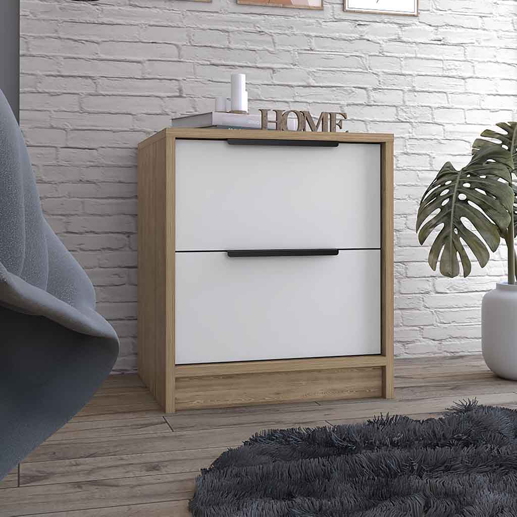 19" White Wood Two Drawer Nightstand