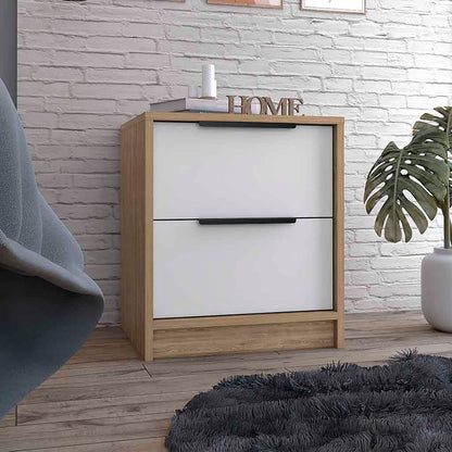 19" White Wood Two Drawer Nightstand