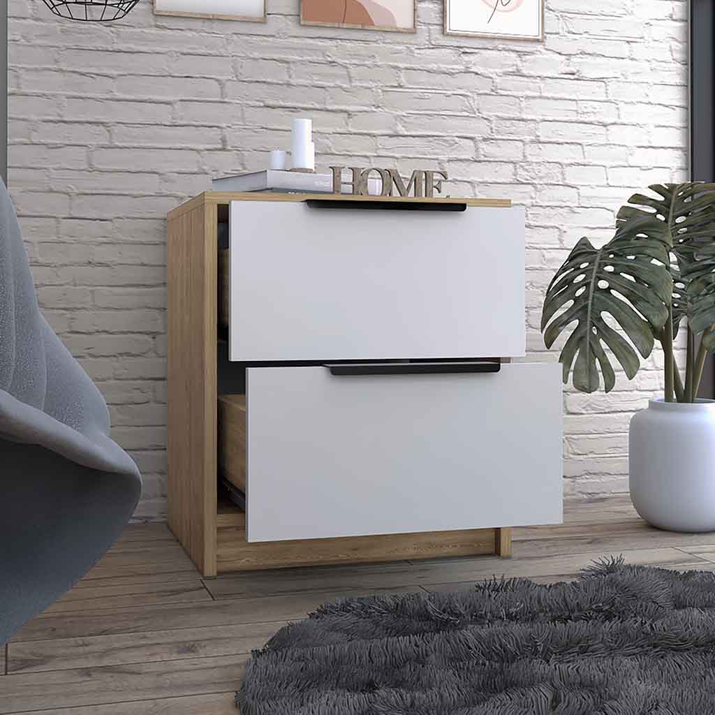 19" White Wood Two Drawer Nightstand