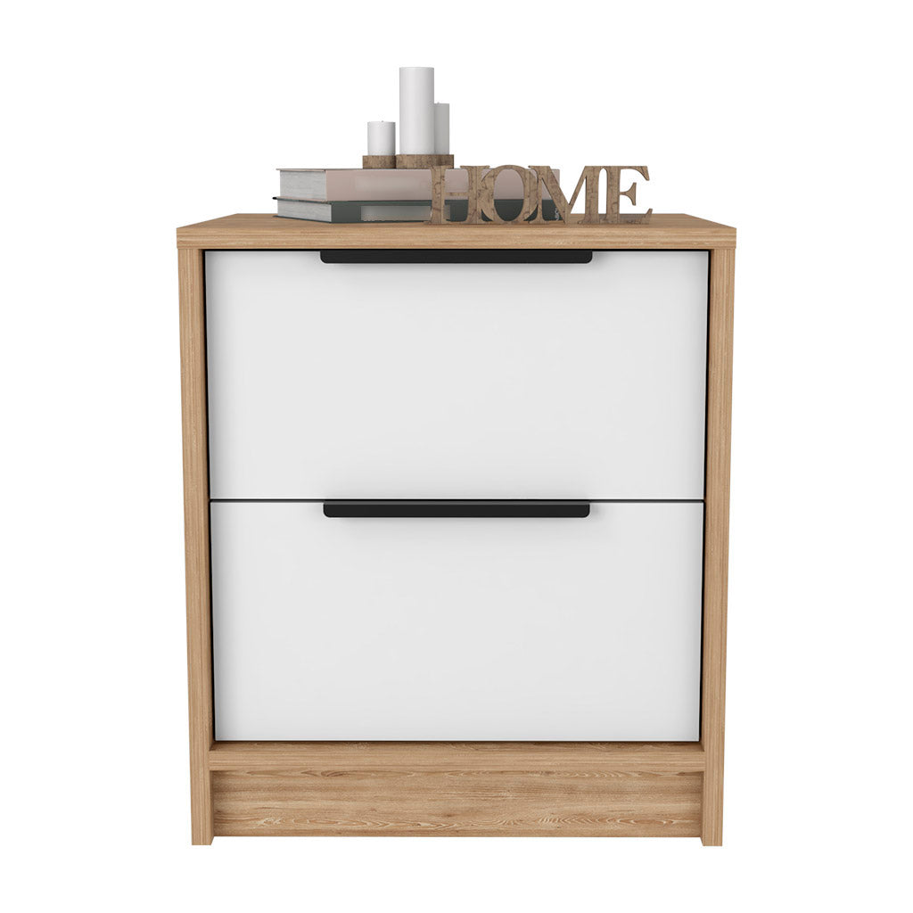 19" White Wood Two Drawer Nightstand