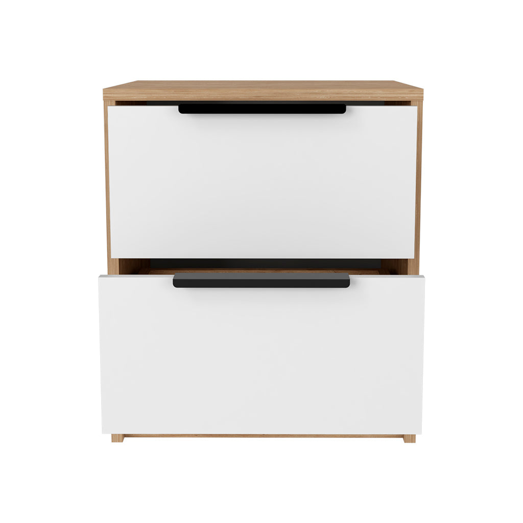 19" White Wood Two Drawer Nightstand