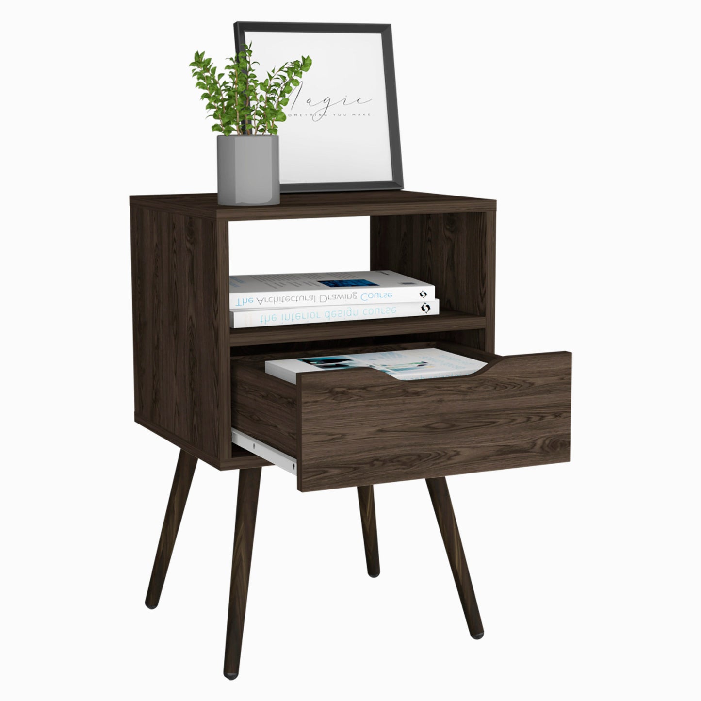 25" Brown Wood One Drawer Nightstand
