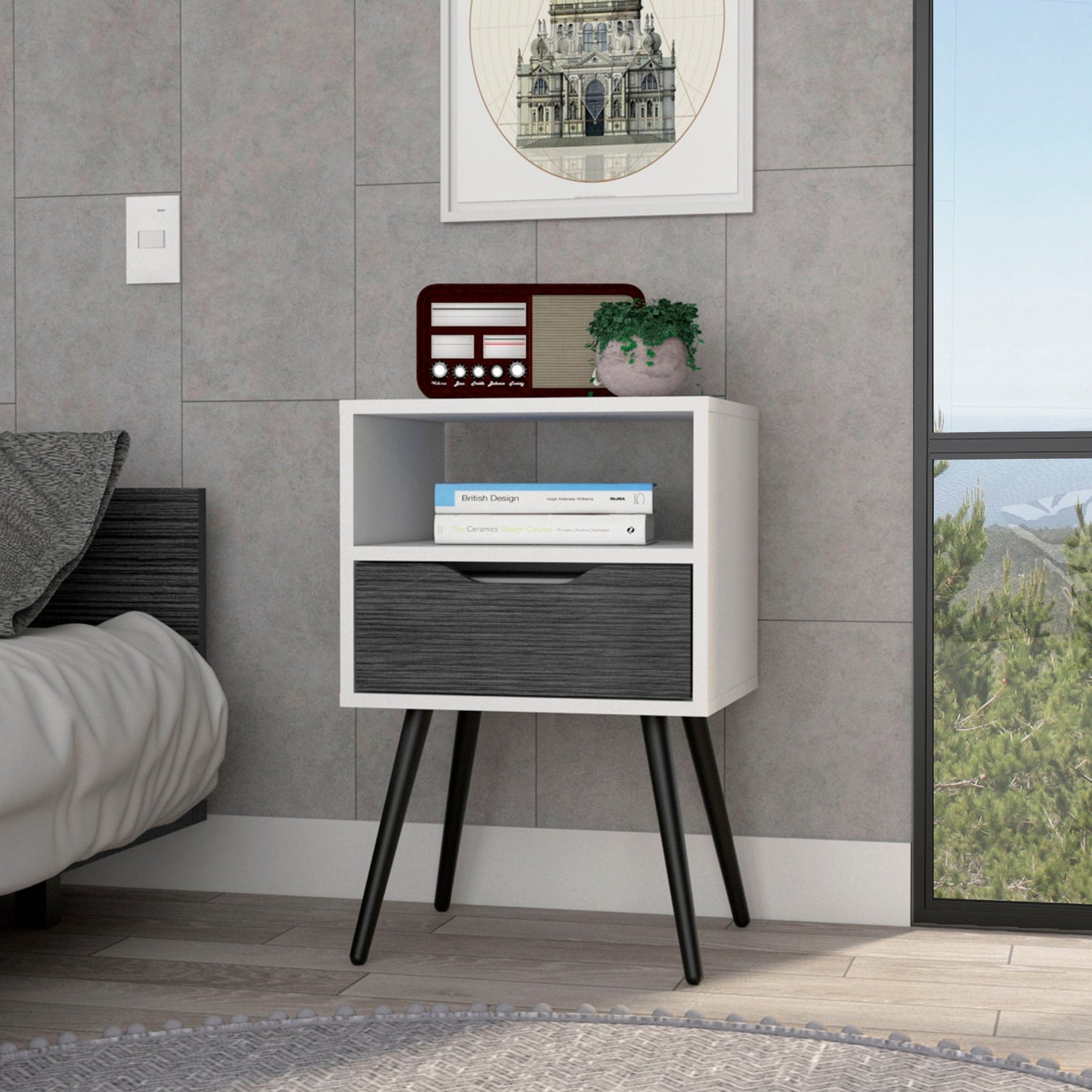 25" Gray Wood One Drawer Nightstand