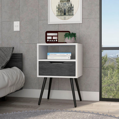 25" Gray Wood One Drawer Nightstand