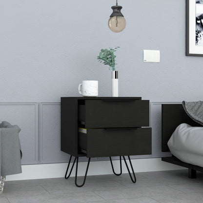 22" Black Wood Two Drawer Nightstand
