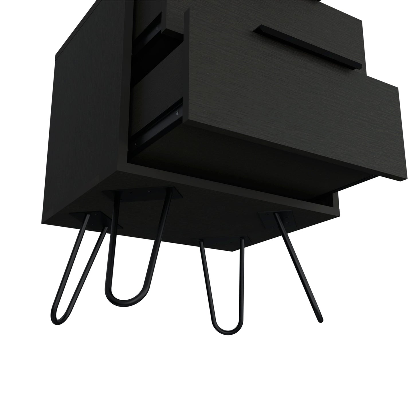 22" Black Wood Two Drawer Nightstand