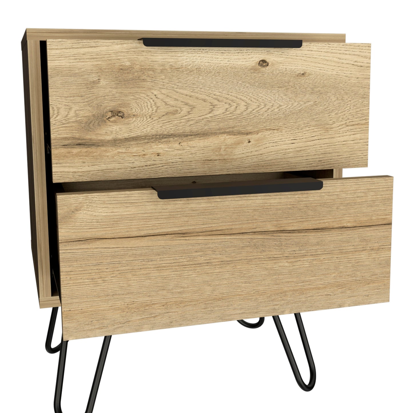 22" Oak Wood Two Drawer Nightstand
