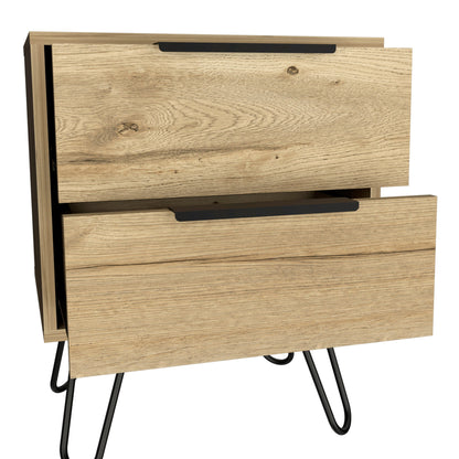 22" Oak Wood Two Drawer Nightstand