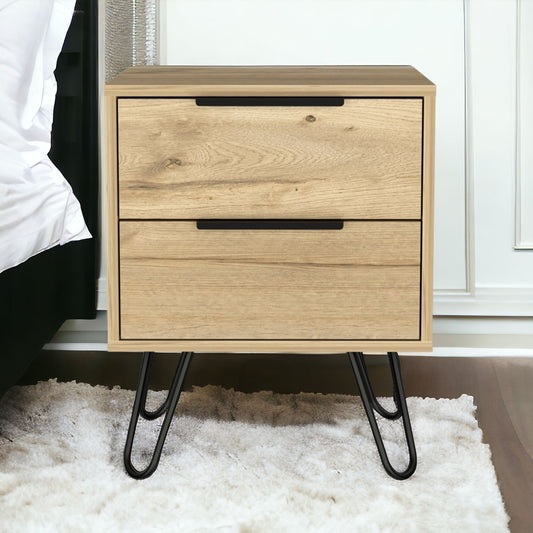 22" Oak Wood Two Drawer Nightstand