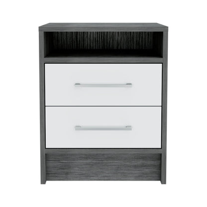 20" Gray Wood Two Drawer Nightstand