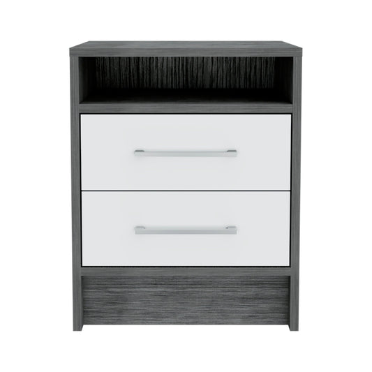 20" Gray Wood Two Drawer Nightstand