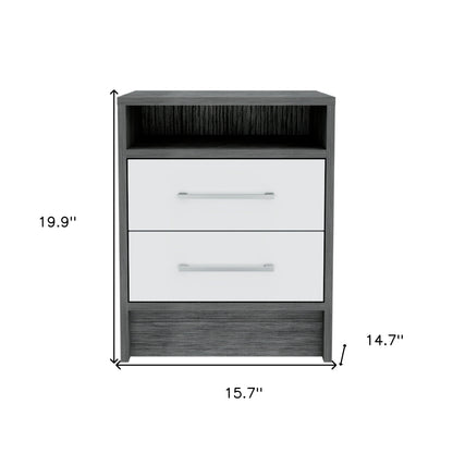 20" Gray Wood Two Drawer Nightstand