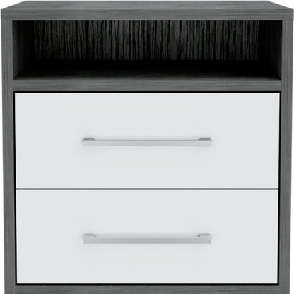 20" Gray Wood Two Drawer Nightstand