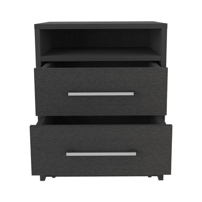 20" Black Two Drawer Faux Wood Nightstand