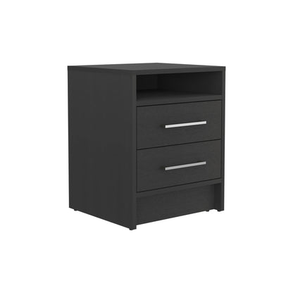 20" Black Two Drawer Faux Wood Nightstand