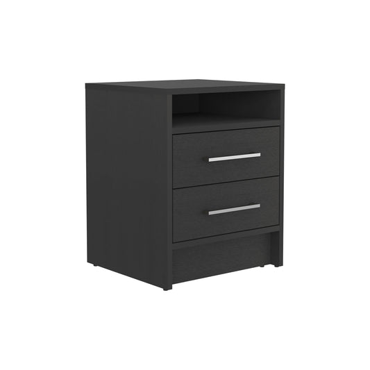 20" Black Two Drawer Faux Wood Nightstand
