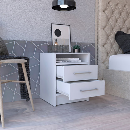 20" White Wood Two Drawer Nightstand