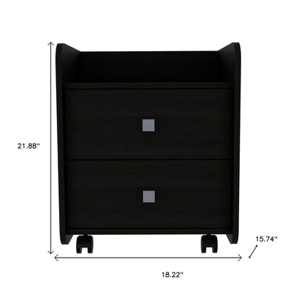 22" Black Wood Two Drawer Nightstand