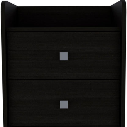 22" Black Wood Two Drawer Nightstand