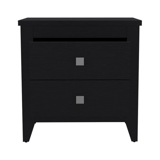 24" Black Wood Two Drawer Nightstand