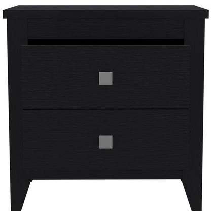 24" Black Wood Two Drawer Nightstand