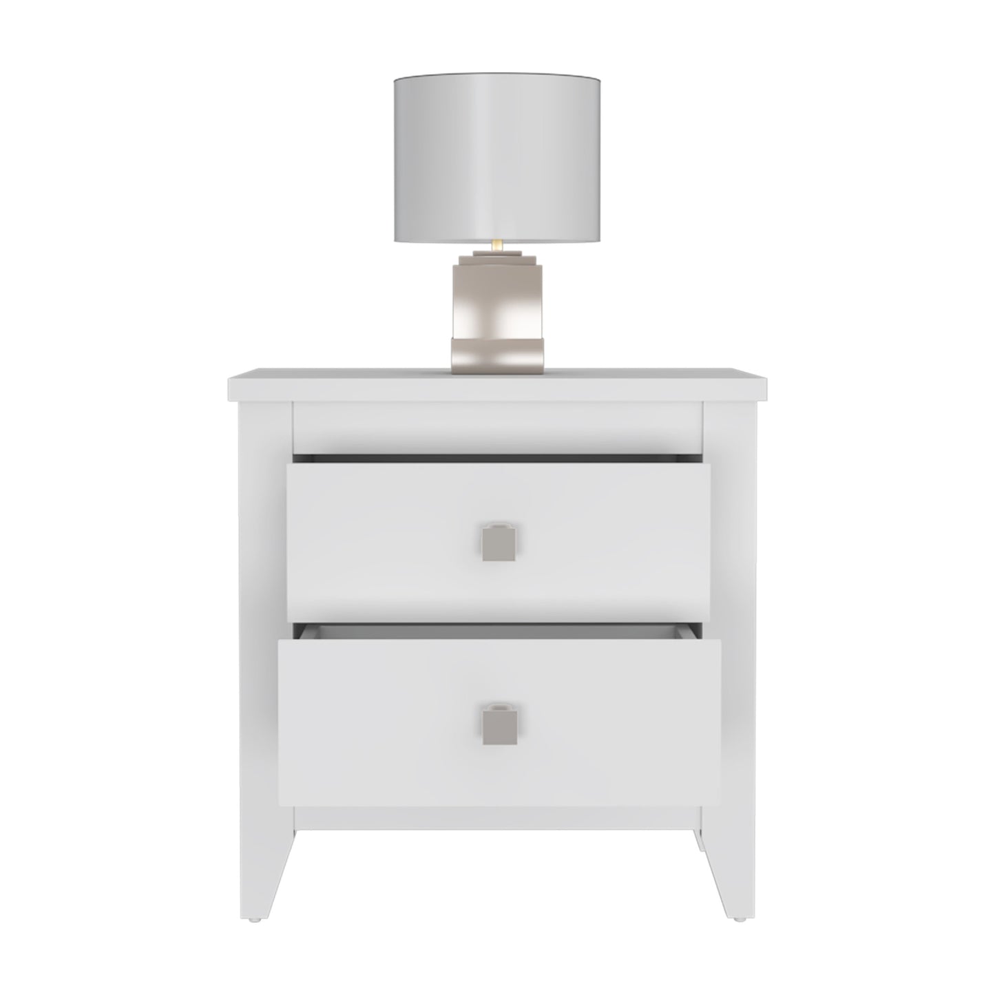 24" White Two Drawer Faux Wood Nightstand
