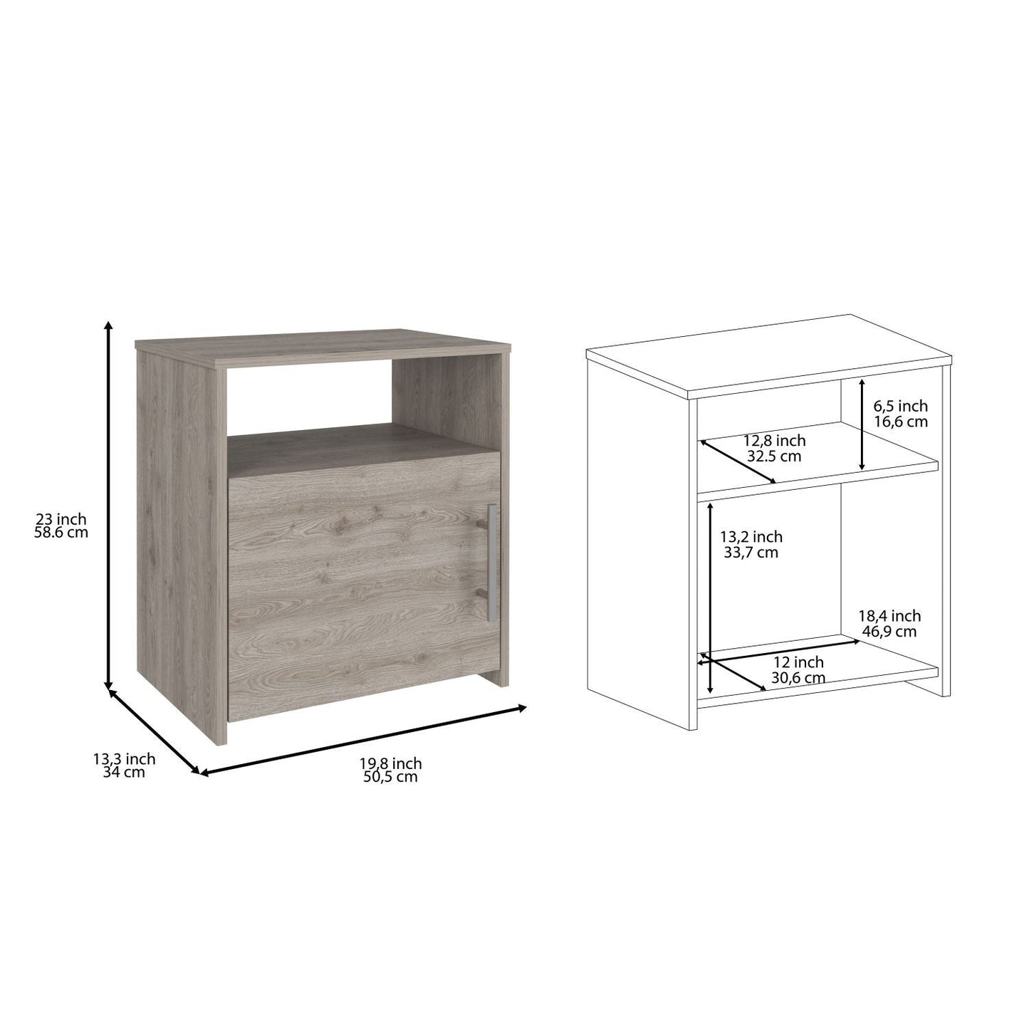 23" Gray Wood Nightstand